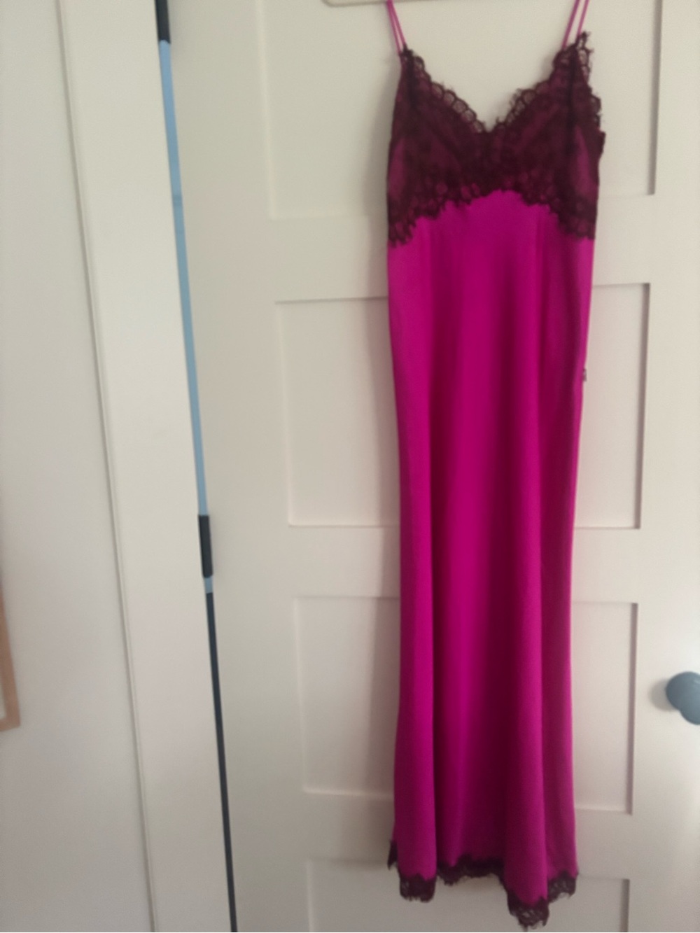 NWT LoveShackFancy fuchsia slip with dark lace bodice